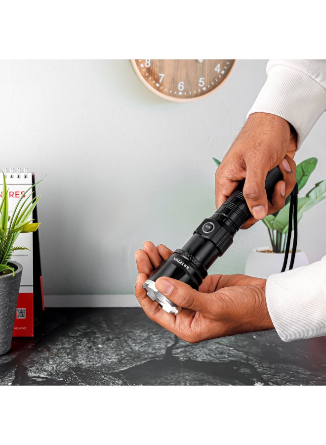 KRYPTON Rechargeable LED Flashlight, 2500 Lumens, 20W Power, 1000m Beam, 5000mAh Battery, 10H Runtime, Type-C Charging Black - Image 4
