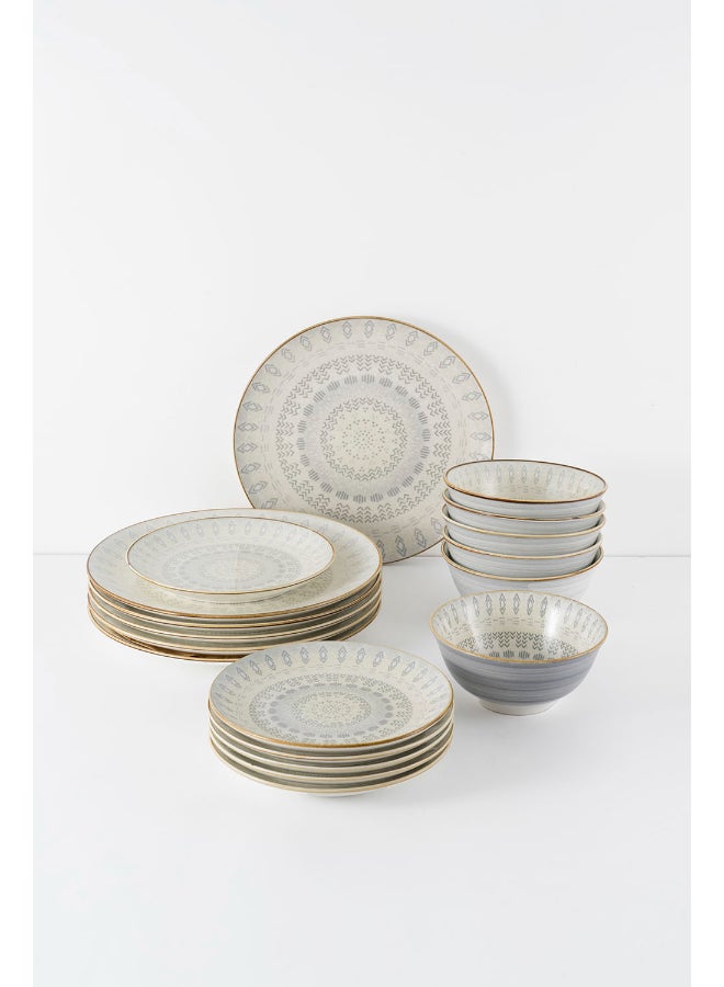 Noon East 18 piece Porcelain Dinnerware Set, Set for 6, Microwave & Dishwasher Safe, Gold & Grey Abstract - Image 2
