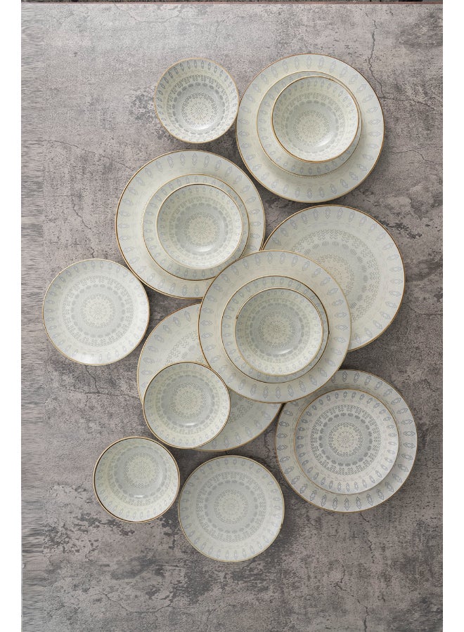 Noon East 18 piece Porcelain Dinnerware Set, Set for 6, Microwave & Dishwasher Safe, Gold & Grey Abstract - Image 4