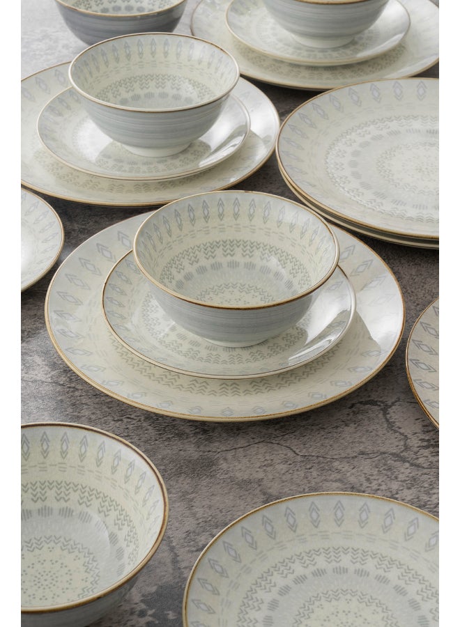 Noon East 18 piece Porcelain Dinnerware Set, Set for 6, Microwave & Dishwasher Safe, Gold & Grey Abstract - Image 5