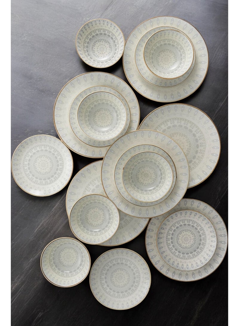 Noon East 18 piece Porcelain Dinnerware Set, Set for 6, Microwave & Dishwasher Safe, Gold & Grey Abstract - Image 3