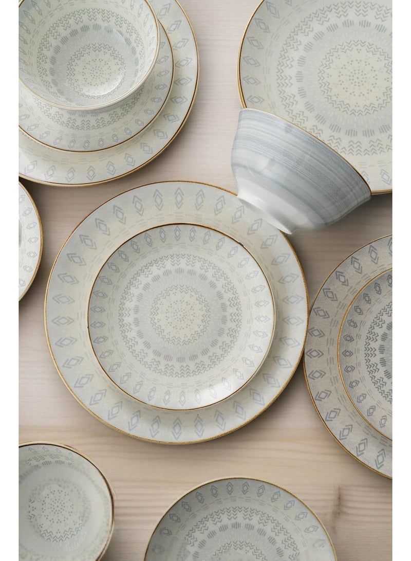 Noon East 18 piece Porcelain Dinnerware Set, Set for 6, Microwave & Dishwasher Safe, Gold & Grey Abstract - Image 5