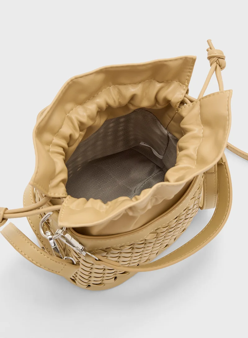 ELLA Weave Detail Bucket Crossbody Bag
