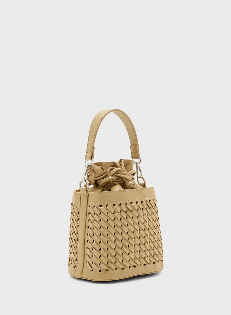 ELLA Weave Detail Bucket Crossbody Bag