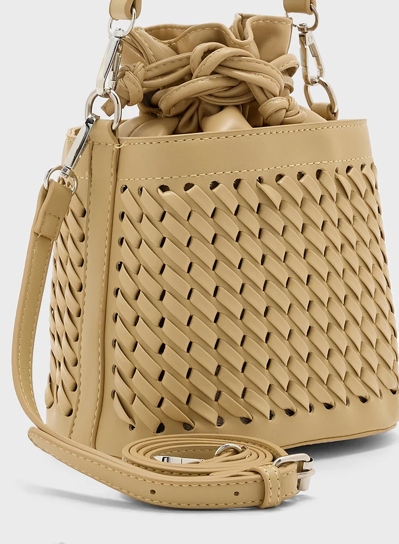 ELLA Weave Detail Bucket Crossbody Bag