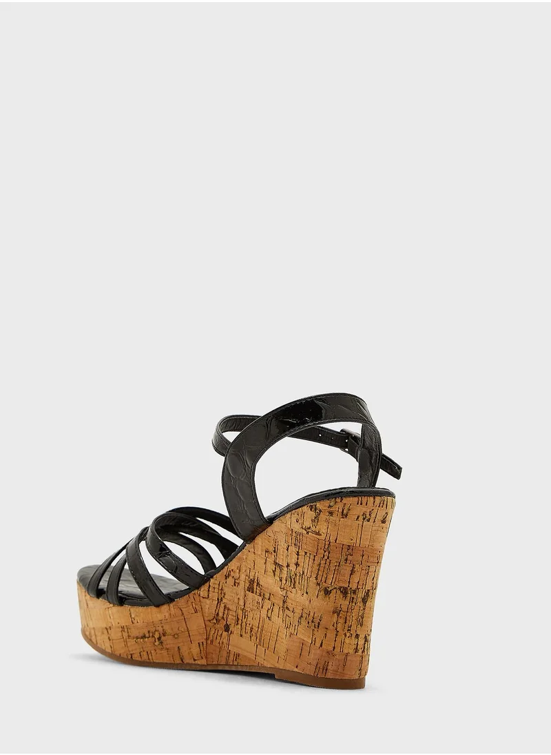 Ginger Croc Effect Strappy Wedge Sandal