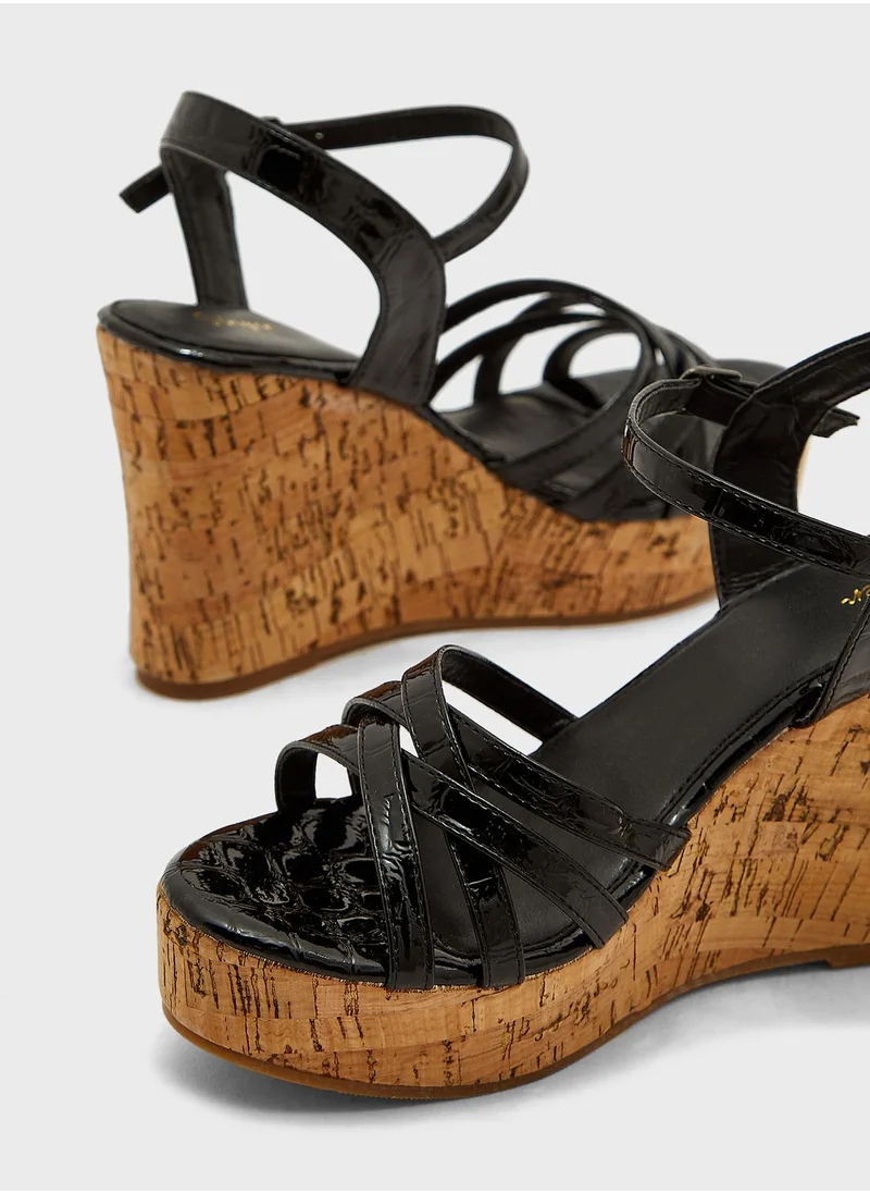 Ginger Croc Effect Strappy Wedge Sandal
