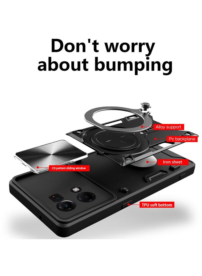 اس-توب جراب لهاتف OPPO Reno7 4G / F21 Pro 4G CD Texture Sliding Camshield حامل مغناطيسي جراب هاتف - Image 2