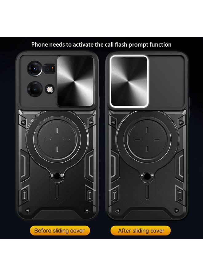 اس-توب جراب لهاتف OPPO Reno7 4G / F21 Pro 4G CD Texture Sliding Camshield حامل مغناطيسي جراب هاتف - Image 5