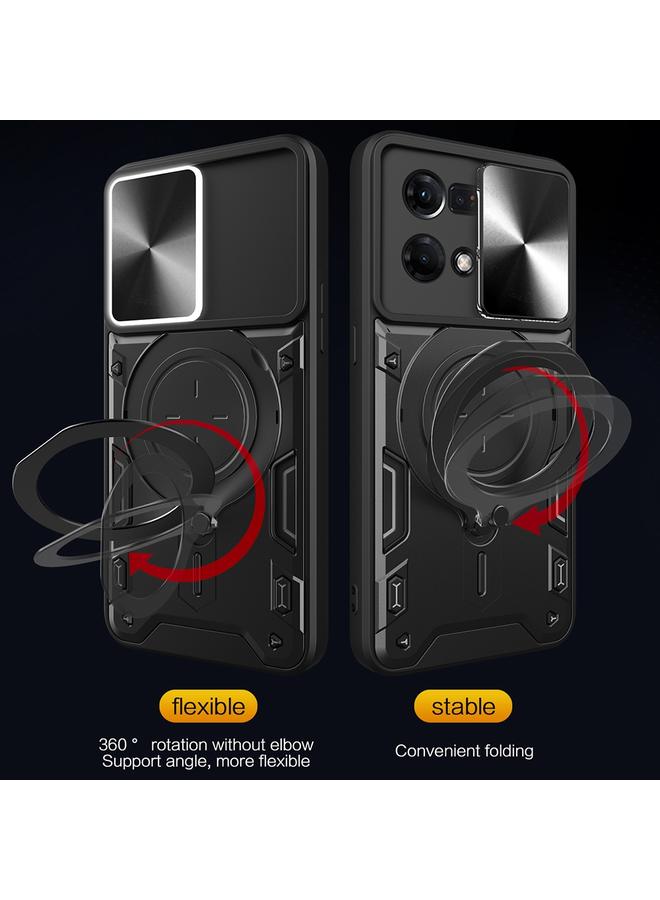 اس-توب جراب لهاتف OPPO Reno7 4G / F21 Pro 4G CD Texture Sliding Camshield حامل مغناطيسي جراب هاتف - Image 3