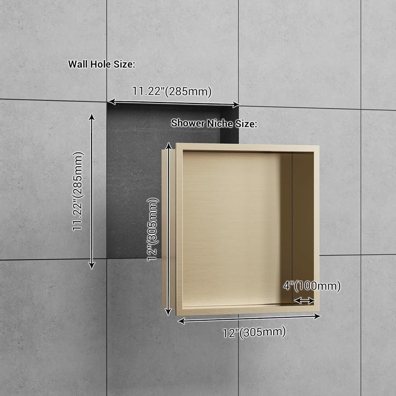 MERRANOX رف دش بعمق 12" × 12" بلون الذهب الشمباني، مصنوع من الفولاذ المقاوم للصدأ 304، رف جداري مدمج، لا حاجة لبلاط، تخزين مدمج مقاوم للماء للحمام - Image 3