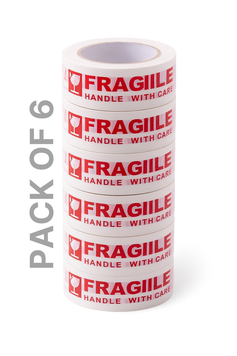 Generic Fragile Packing Tape – 6 Rolls, 50 mm × 100 m Heavy-Duty “HANDLE WITH CARE” Warning Tape for Boxes, Cartons, Shipping, Moving & General Packaging - Image 1