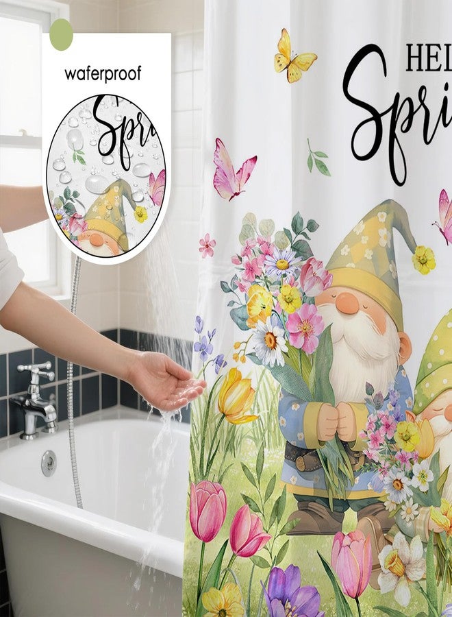 Mocsicka Spring Shower Curtain - Cute Floral Gnomes Bathroom Shower Curtain Washable Fabric 72x72 Farmhouse Bath Decor Shower Curtain (Multiple, 71x71inch) - Image 2