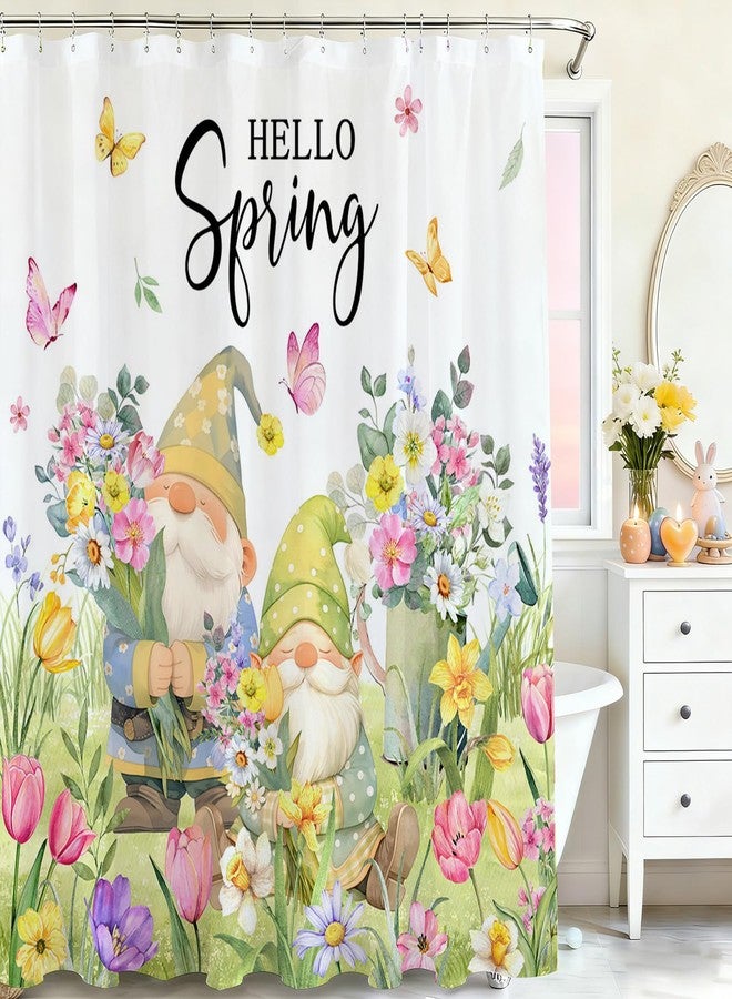 Mocsicka Spring Shower Curtain - Cute Floral Gnomes Bathroom Shower Curtain Washable Fabric 72x72 Farmhouse Bath Decor Shower Curtain (Multiple, 71x71inch) - Image 1