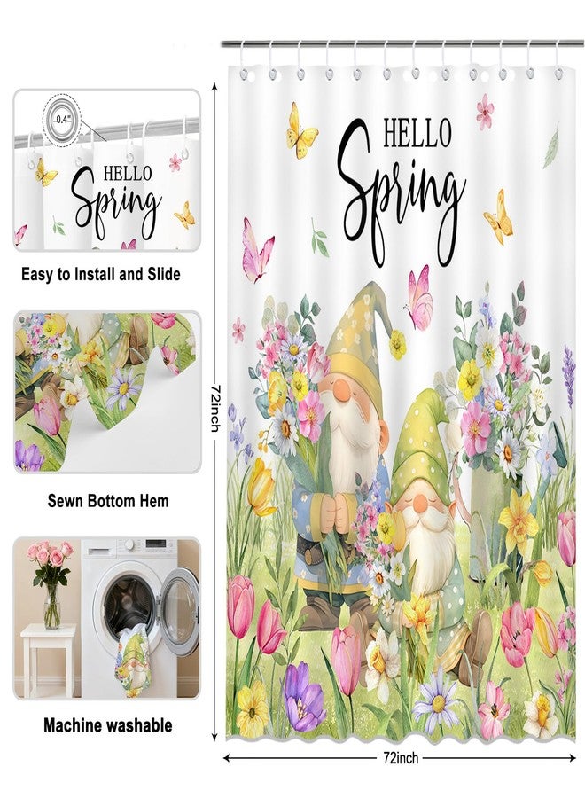 Mocsicka Spring Shower Curtain - Cute Floral Gnomes Bathroom Shower Curtain Washable Fabric 72x72 Farmhouse Bath Decor Shower Curtain (Multiple, 71x71inch) - Image 3