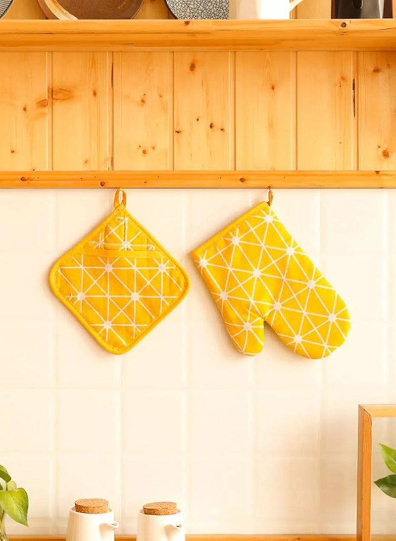 1pc Geometric Pattern Oven Glove & 1pc Heat Resistant Pad - Image 2