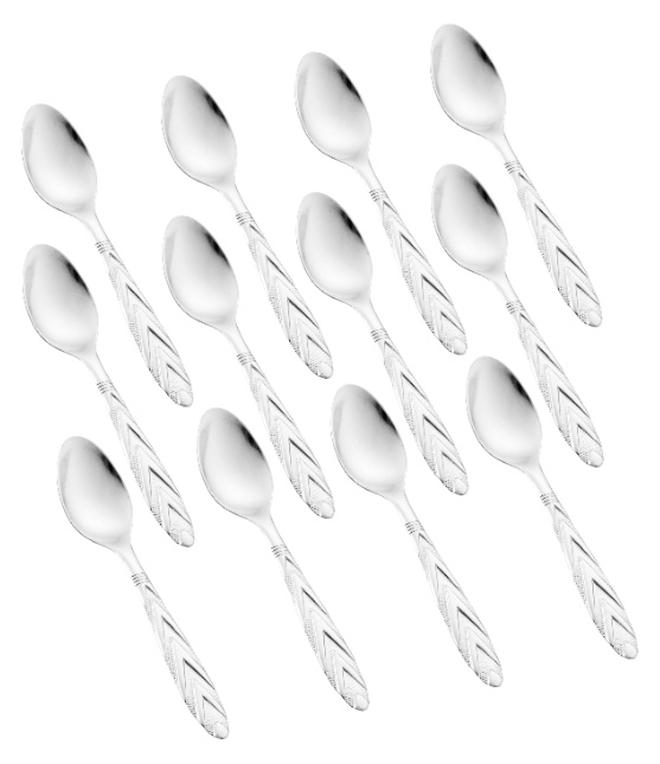 هيك طقم ملاعق حلى من الستانلس ستيل المقاوم للصدأ مكون من 12 قطعة فضي - Image 1