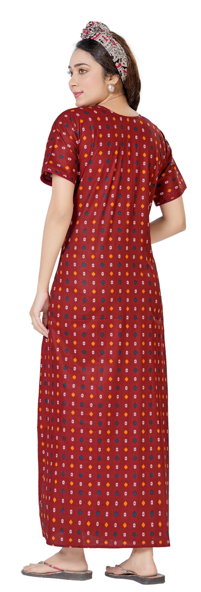 WiWi Women's Cotton Printed Feeding Maternity Nighty Maroon - Image 5
