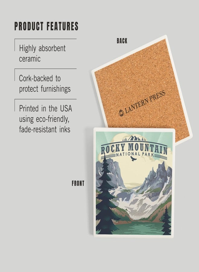 Lantern Press Rocky Mountain National Park, Colorado, Lake, Lithograph (Absorbent Ceramic Coaster, Single, Cork Back, Kitchen Table Decor) - Image 3