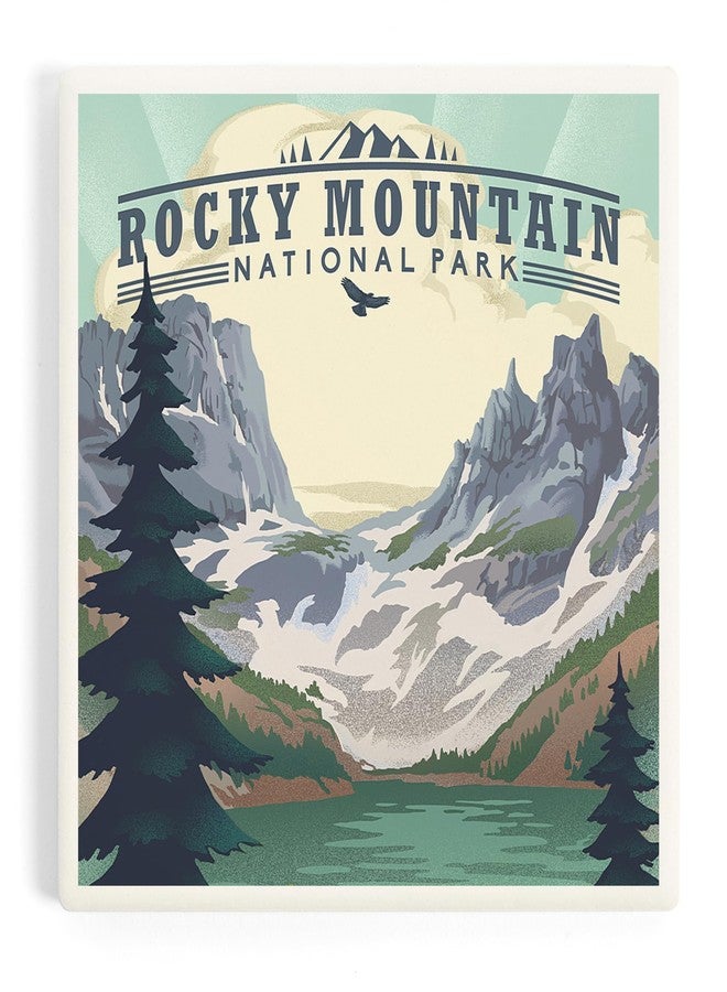 Lantern Press Rocky Mountain National Park, Colorado, Lake, Lithograph (Absorbent Ceramic Coaster, Single, Cork Back, Kitchen Table Decor) - Image 1