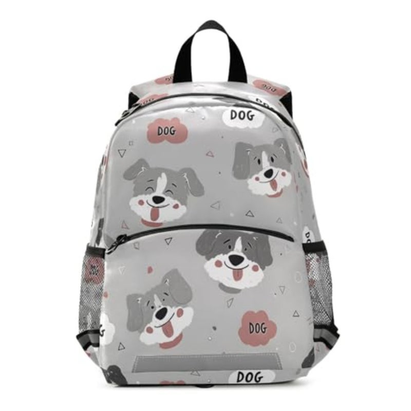 Cute Gray Dog Toddler Backpack 3-6 Years Mini Daypack with Reflective Strips Leash Backpack for School Travel Outdoor - Image 1