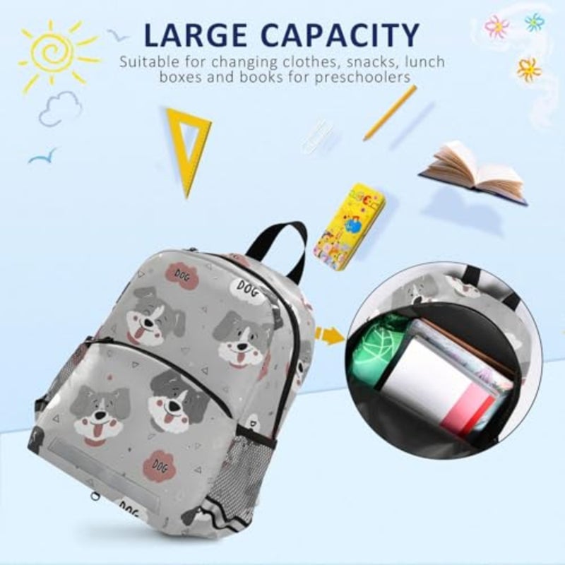 Cute Gray Dog Toddler Backpack 3-6 Years Mini Daypack with Reflective Strips Leash Backpack for School Travel Outdoor - Image 5