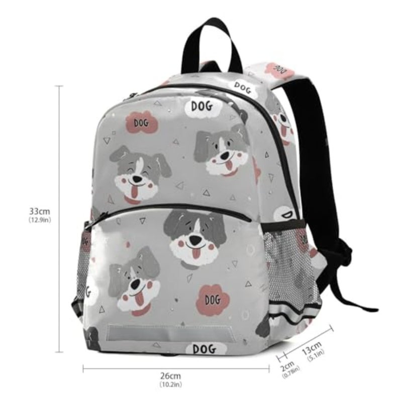 Cute Gray Dog Toddler Backpack 3-6 Years Mini Daypack with Reflective Strips Leash Backpack for School Travel Outdoor - Image 3