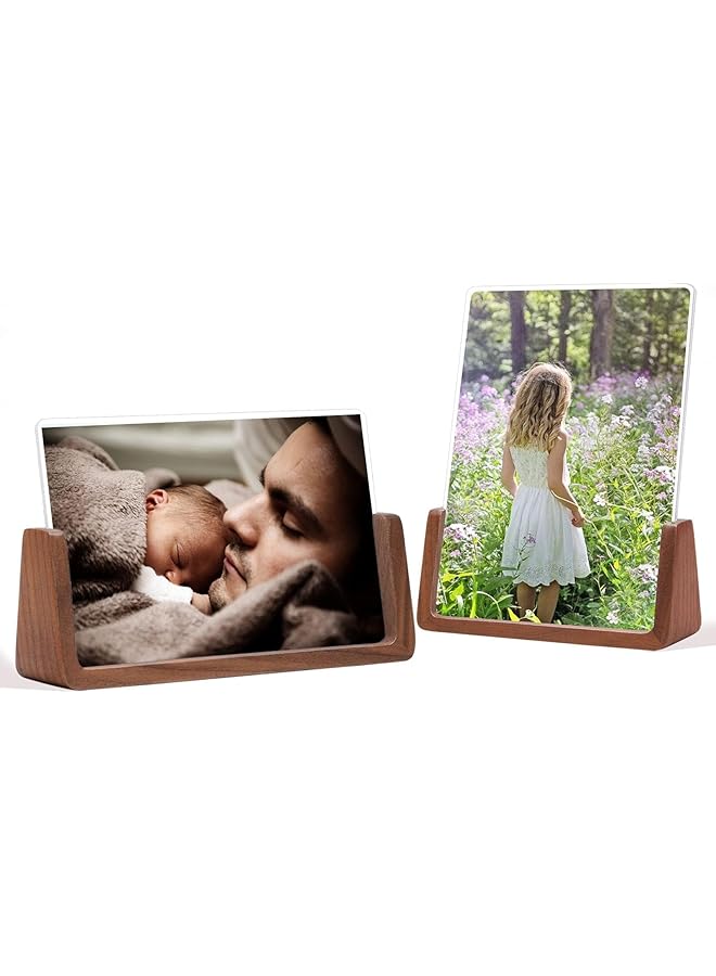 erorex 2Pcs 5X7 Walnut Wooden Horizontal Vertical Picture Frame Double Sided Acrylic Glass Photo Frame Brown Photo Frame Horizontal Vertical Photos For Table Top Or Desktop Display Gift For Family Partner  - Image 1
