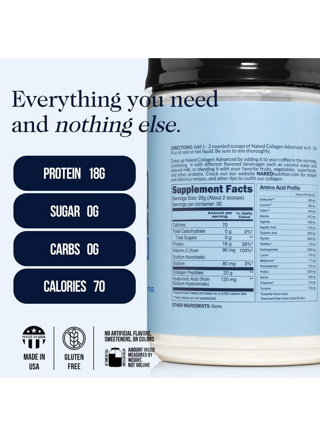 Nakd NAKED Collagen Advanced - Peptides Protein Powder, Hyaluronic Acid, Vitamin C, 30 Servings, Pasture-Raised, Grass-Fed Hydrolyzed Collagen Supplement, Paleo Friendly, Non-GMO, Keto, Gluten Free, 20oz - Image 2