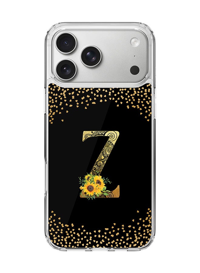 Stylizedd Classic Clear MagSafe Case for iPhone 17 Pro Max , Hybrid Soft Case Flexible Edges Anti Drop TPU PC Gel Thin Transparent Cover [ Designed for iPhone 17 Pro Max ] - Custom Monogram Initial Letter Floral Pattern Alphabet - Z ( Black )