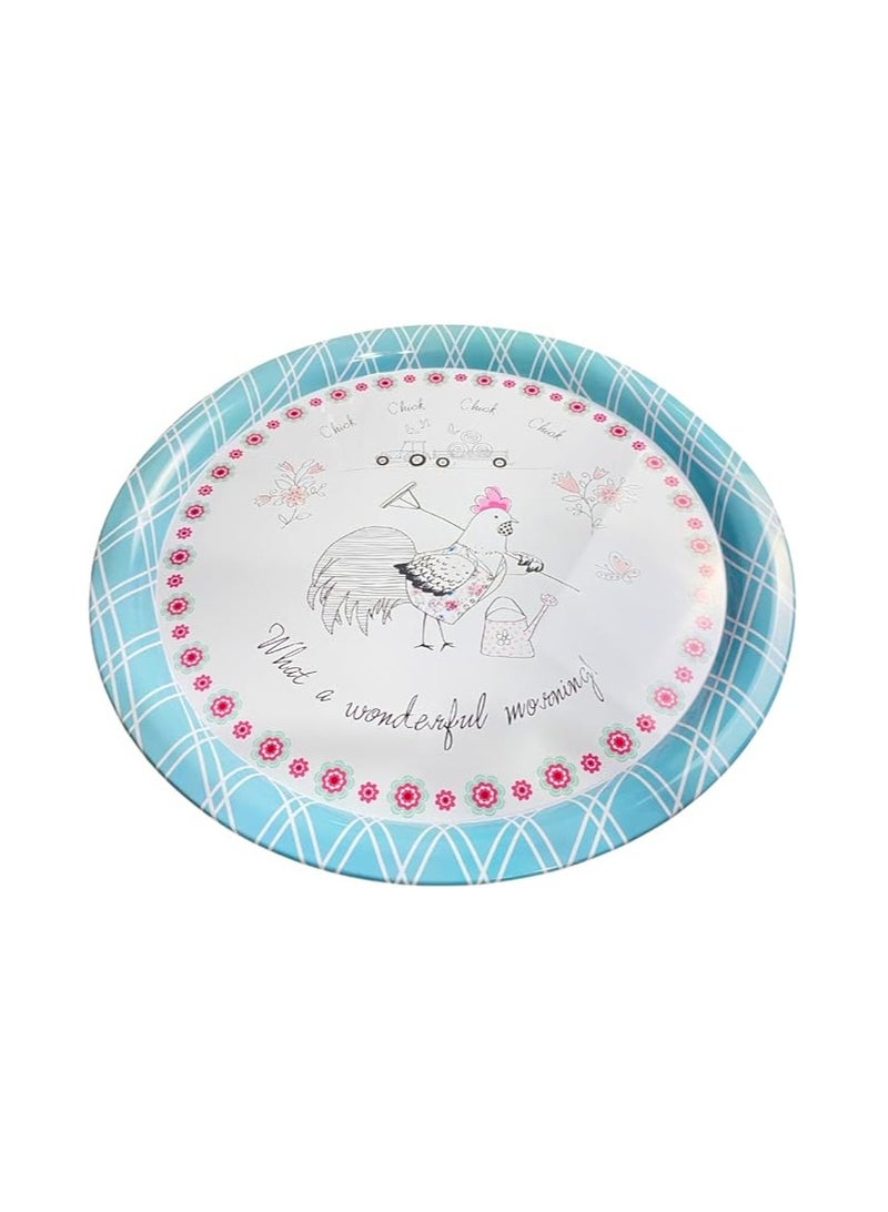 Sturdy Metal Round Serving Tray, 40cm, Elegant Multipurpose Tray for Home, Kitchen or Gifts, Elegant Multipurpose Round Tray for Serving, Organizing and Decorating (Light Blue) - Image 2