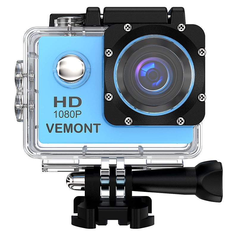 Vemont كاميرا أكشن VEMONT، كاميرا رياضية بدقة 1080P و12 ميجابكسل، كاميرا أكشن بدقة عالية 2.0 بوصة، كاميرا تحت الماء مقاومة للماء حتى 30م/98 قدم مع مجموعة ملحقات التثبيت - Image 1