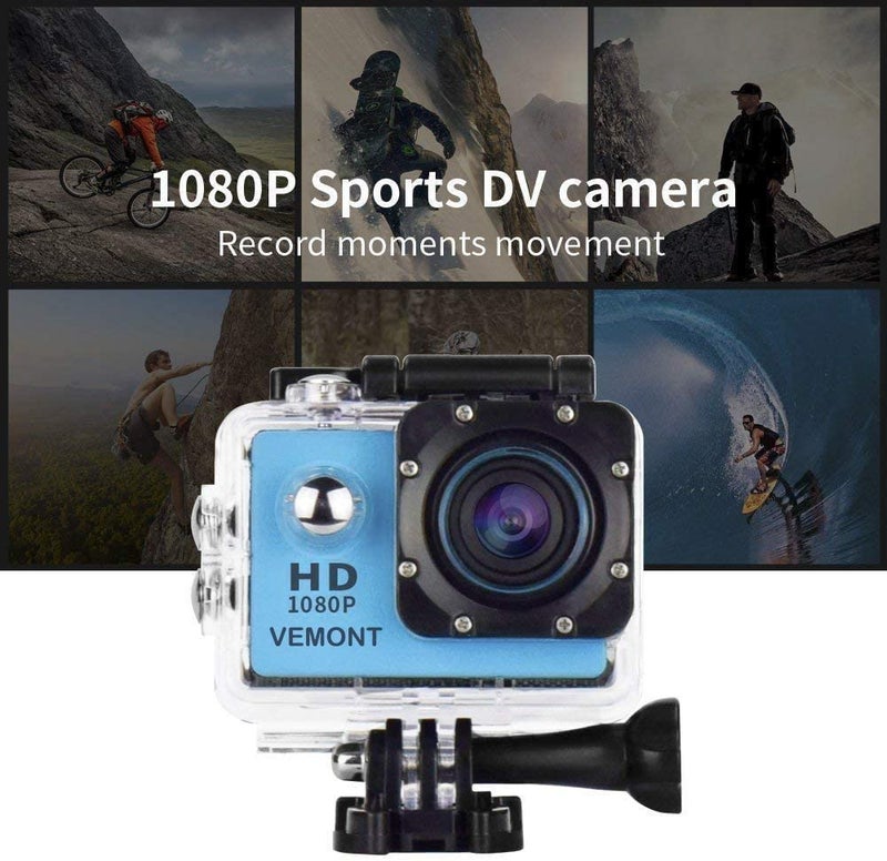 Vemont كاميرا أكشن VEMONT، كاميرا رياضية بدقة 1080P و12 ميجابكسل، كاميرا أكشن بدقة عالية 2.0 بوصة، كاميرا تحت الماء مقاومة للماء حتى 30م/98 قدم مع مجموعة ملحقات التثبيت - Image 5