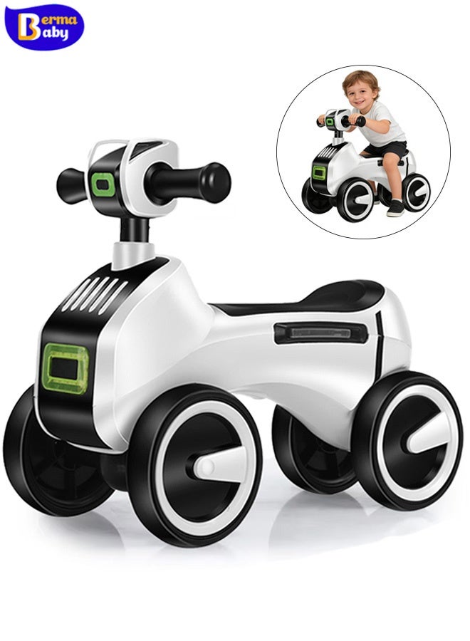 Berma Baby Baby balance bike suitable for children aged 1-3 years - pedalless toddler walker, lightweight with music, lights and non-slip wheels, a ride-on toy four-wheeled gift suitable for both boys and girls (black and white). - Image 1