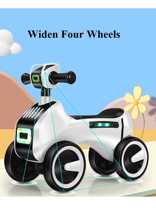 Berma Baby Baby balance bike suitable for children aged 1-3 years - pedalless toddler walker, lightweight with music, lights and non-slip wheels, a ride-on toy four-wheeled gift suitable for both boys and girls (black and white). - Image 4