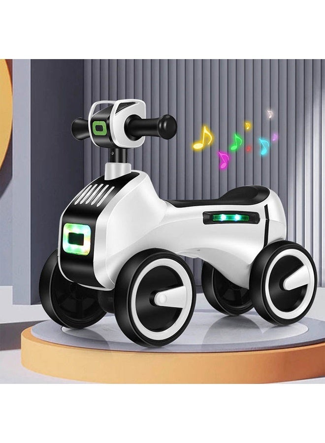 Berma Baby Baby balance bike suitable for children aged 1-3 years - pedalless toddler walker, lightweight with music, lights and non-slip wheels, a ride-on toy four-wheeled gift suitable for both boys and girls (black and white). - Image 3