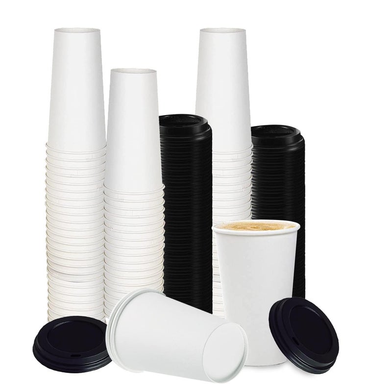 Smygoods White Disposable Paper Coffee Cups with Lids 24 OZ 50 Count For Hot Beverages Tea Espresso Cocoa To Go Drink Containers Caf Office
