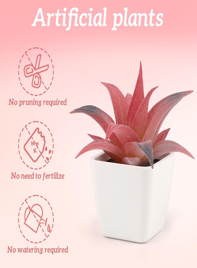 Woration 6Pcs Small Artificial Pink Succulent Set Fake Flocking Succulents Plants Potted Floral Arrangement for Shelf Office Home Desk Decorations - White Pots - Image 5