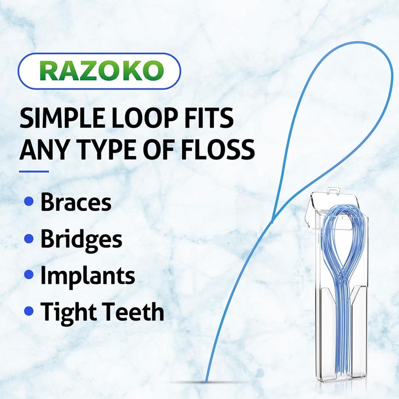 RAZOKO Dental Floss Threaders for Braces, Bridges, Implants & Crowns - 210 Count with Travel Case - Image 3