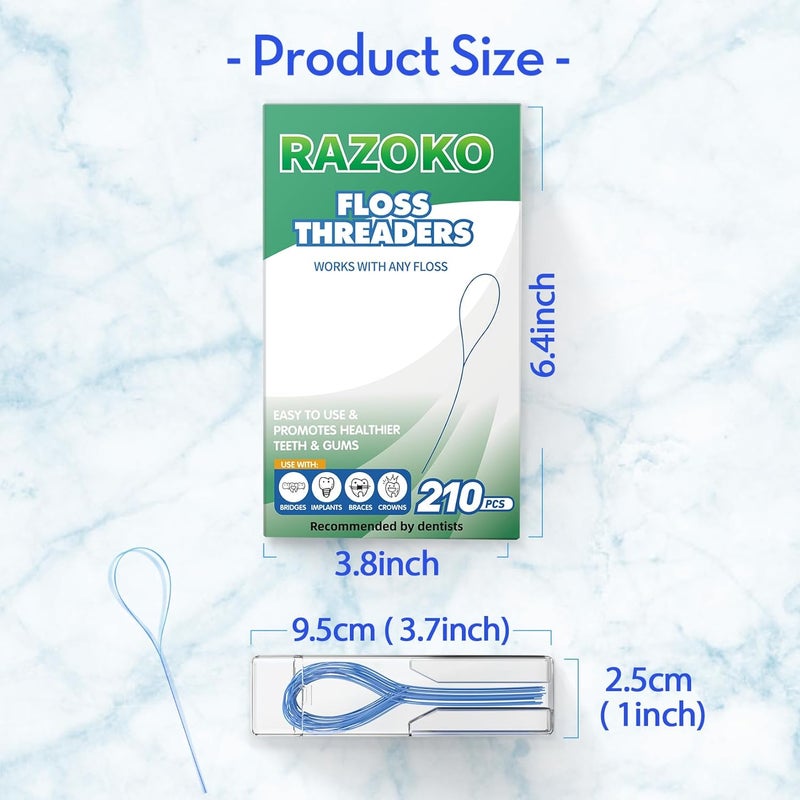 RAZOKO Dental Floss Threaders for Braces, Bridges, Implants & Crowns - 210 Count with Travel Case - Image 2