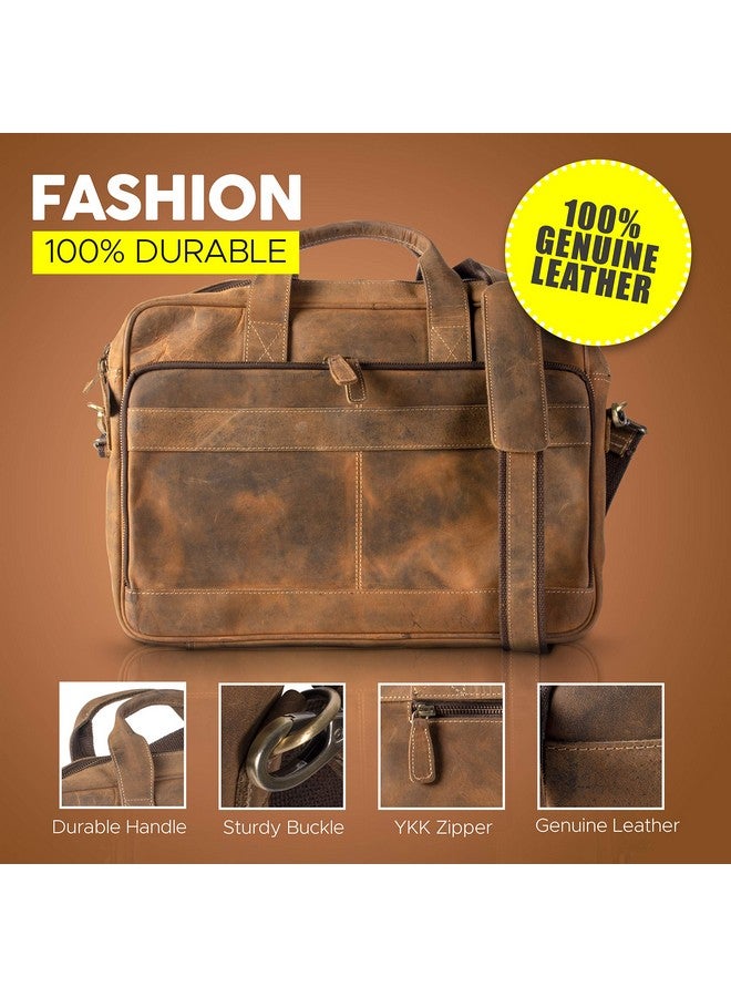 KomalC KomalC 16 Inch Leather briefcases Laptop Messenger Bags for Men and Women Best Office Satchel Bag (Distressed Tan) - Image 4