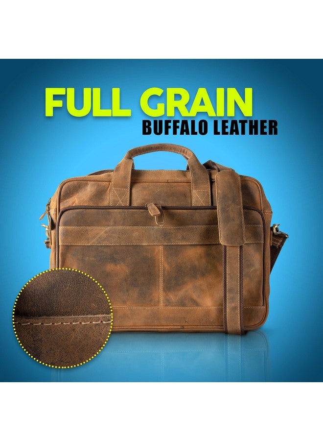 KomalC KomalC 16 Inch Leather briefcases Laptop Messenger Bags for Men and Women Best Office Satchel Bag (Distressed Tan) - Image 2