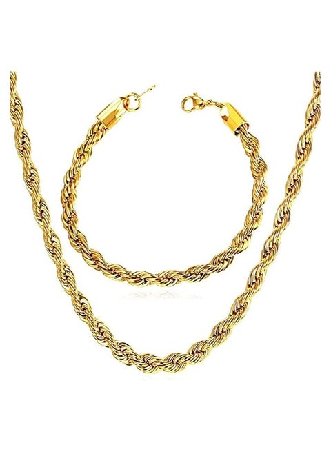 3mm Diamond Cut Rope Chain Braided Necklace Bracelet Set 18K Real Gold Plated Fashion Chains for Men Women By Julia Store