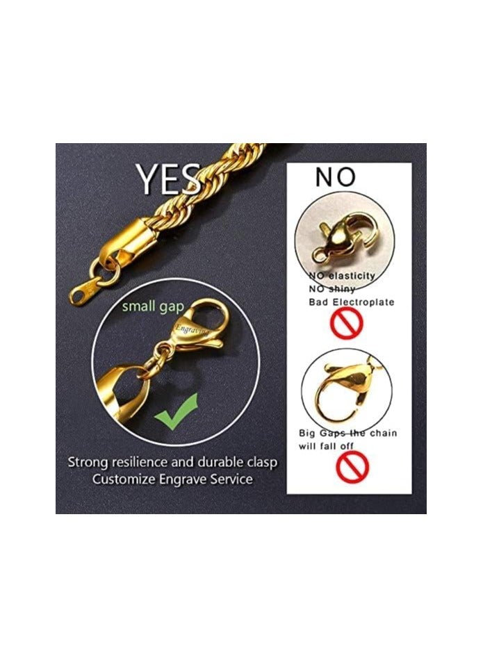Julia Store 3mm Diamond Cut Rope Chain Braided Necklace Bracelet Set 18K Real Gold Plated Fashion Chains for Men Women By Julia Store  - Image 3