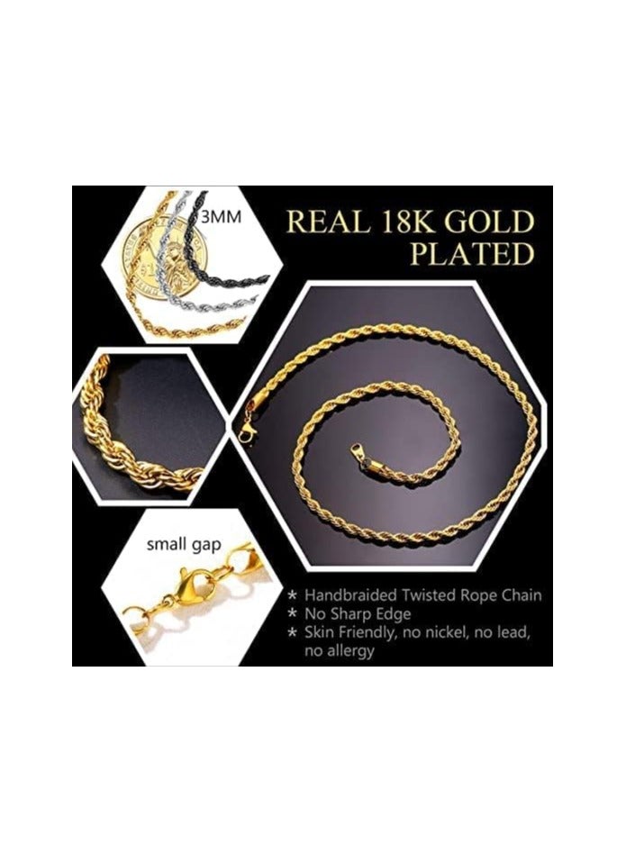Julia Store 3mm Diamond Cut Rope Chain Braided Necklace Bracelet Set 18K Real Gold Plated Fashion Chains for Men Women By Julia Store  - Image 4
