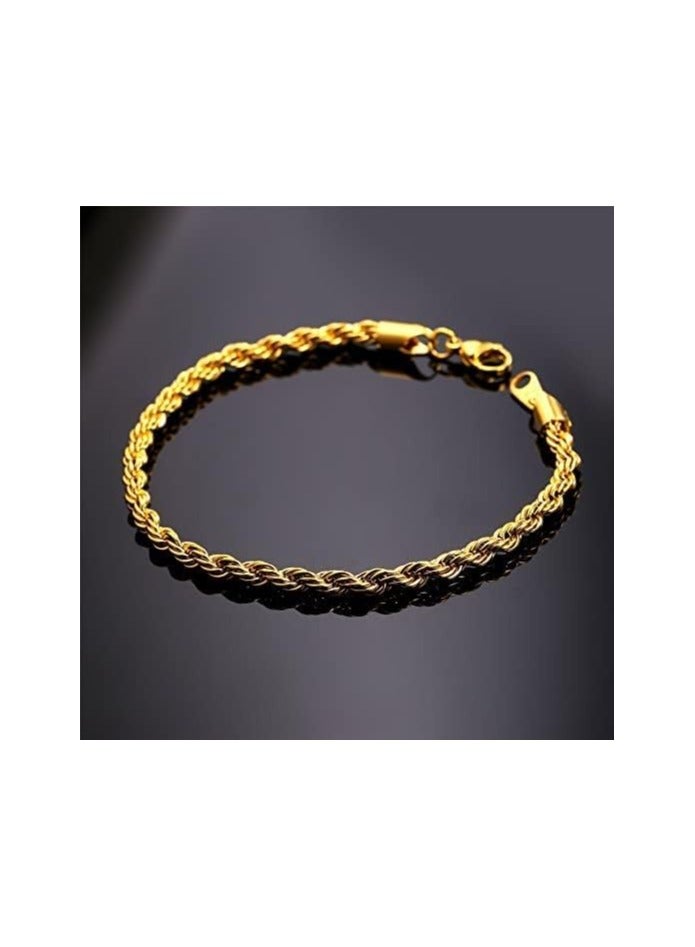 Julia Store 3mm Diamond Cut Rope Chain Braided Necklace Bracelet Set 18K Real Gold Plated Fashion Chains for Men Women By Julia Store  - Image 2