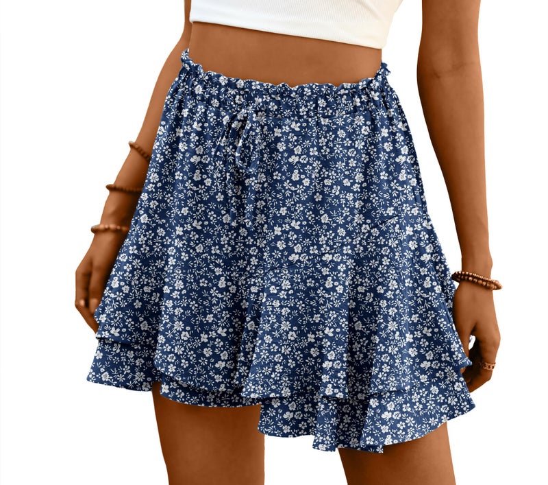 Lepunuo Shorts for Women Flowy Boho Ruffle Tiered Skorts High Waist Mini Skirts Beach Vacation Shorts - Image 1