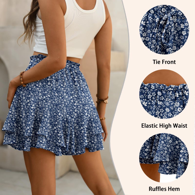 Lepunuo Shorts for Women Flowy Boho Ruffle Tiered Skorts High Waist Mini Skirts Beach Vacation Shorts - Image 4