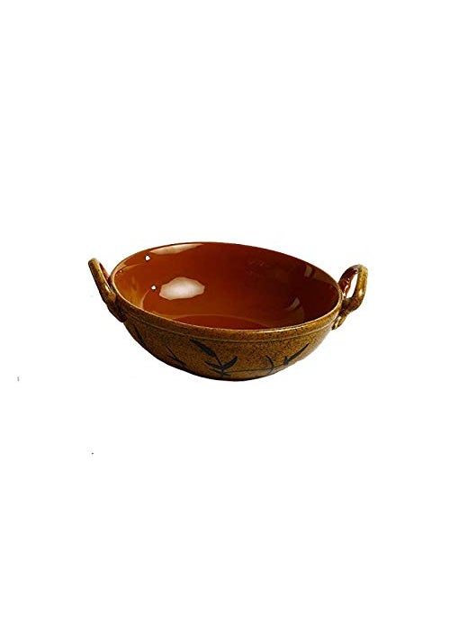 Caffeine Caffeine Ceramic Handmade Stoneware Dual-Shade Leaf Print Pattern Serving Kadhai Set (Set of 1 Microwave & Dishwasher Safe)  - Image 1