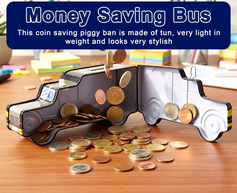 VGRASSP Space Theme Metal Bus Piggy Bank Toy for Kids - Cute Money Safe with Lock and 2 Keys - Gullak Coin Box Gift - Color As Per Stock - Image 2